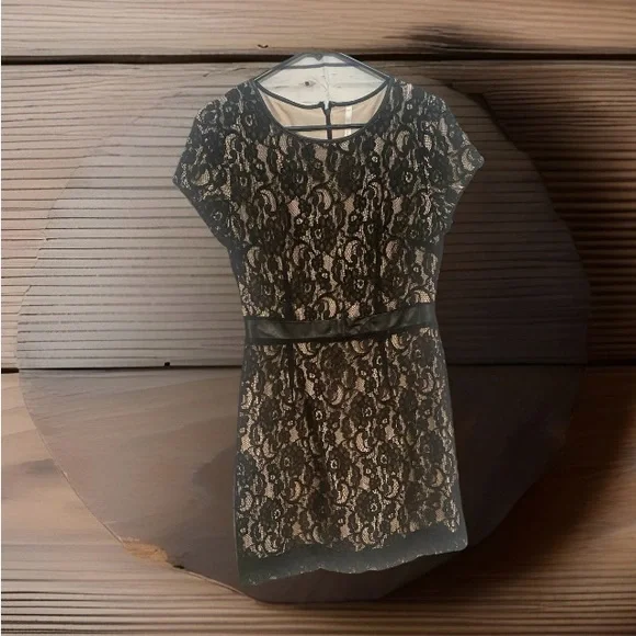 lauren conrad black lace dress LC Lauren Conrad Women's Black Round Neck Sleeveless Knee Length Lace Dress 16